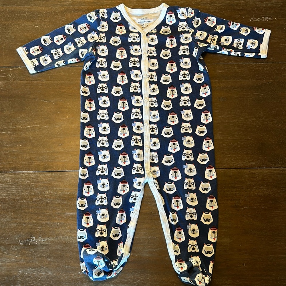 New Roller Rabbit Pima Cotton Dark Blue with Bears Footed Sleeper